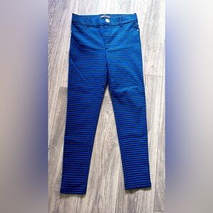 ZARA Gingham Plaid Hi-Rise Blue Black Buffalo Stretchy Size Large /30 Preowned